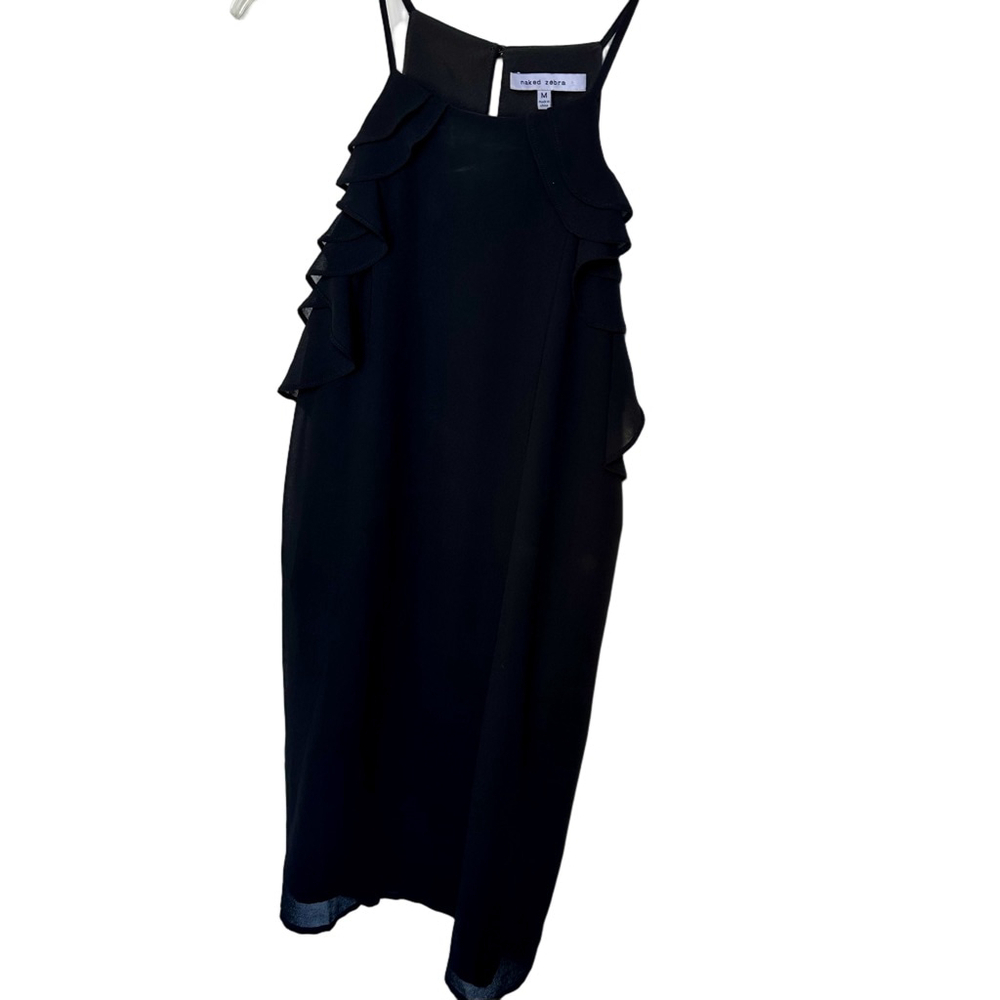 Women's Naked Zebra Black Ruffle Halter Cocktail Dress M